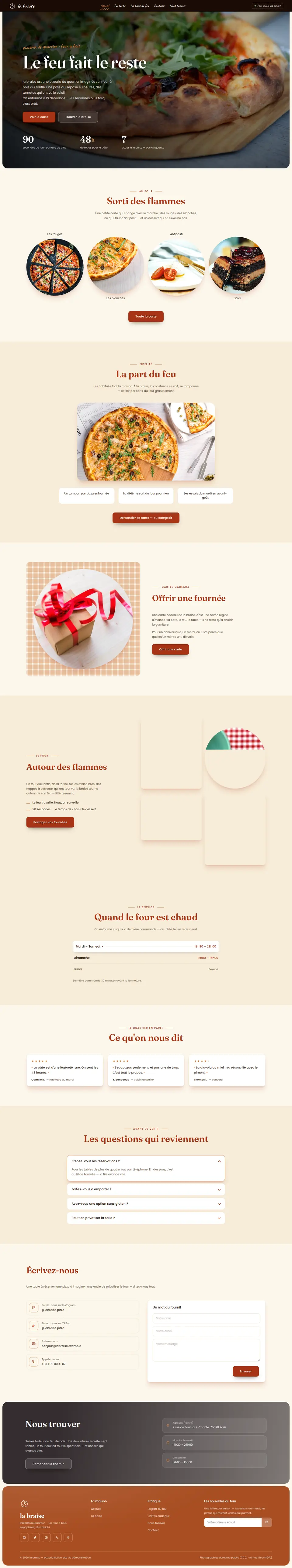 La page d’accueil de La Braise, en entier, au bureau
