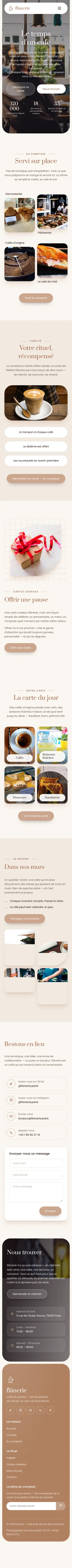 La page d’accueil de Flânerie, en entier, au téléphone