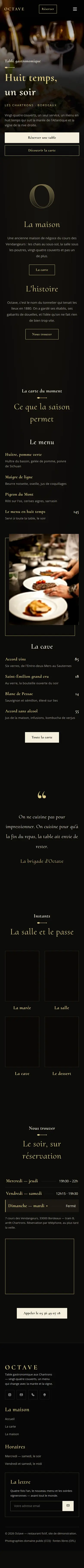 La page d’accueil de Octave, en entier, au téléphone