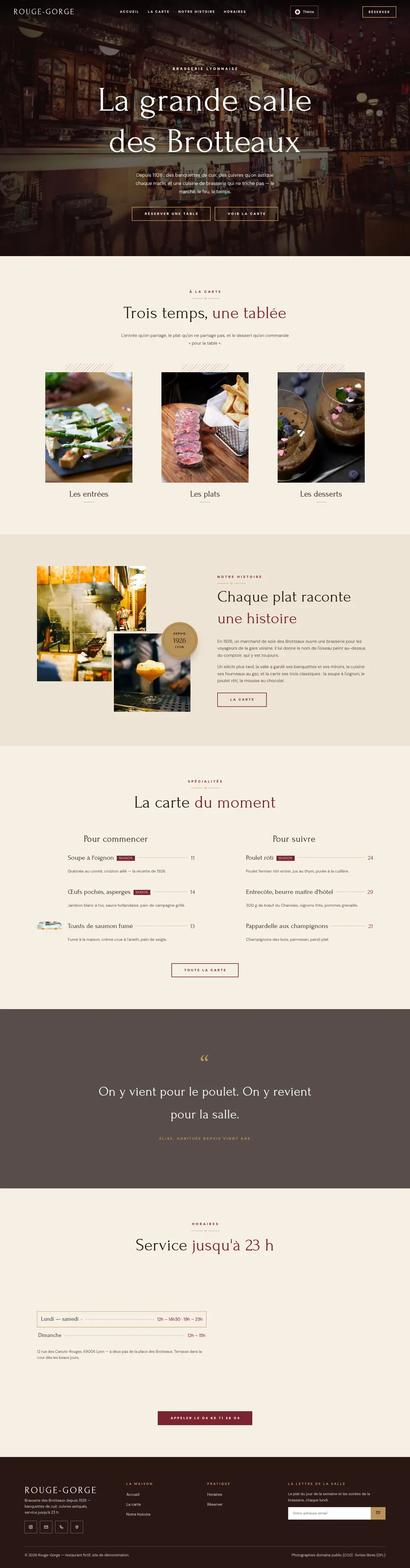 La page d’accueil de Rouge-Gorge, en entier, au bureau