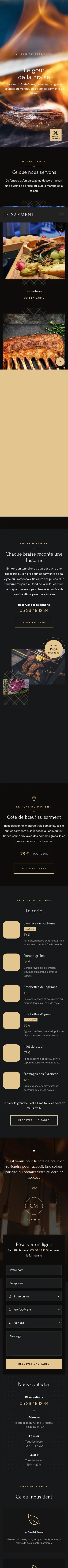 La page d’accueil de Le Sarment, en entier, au téléphone