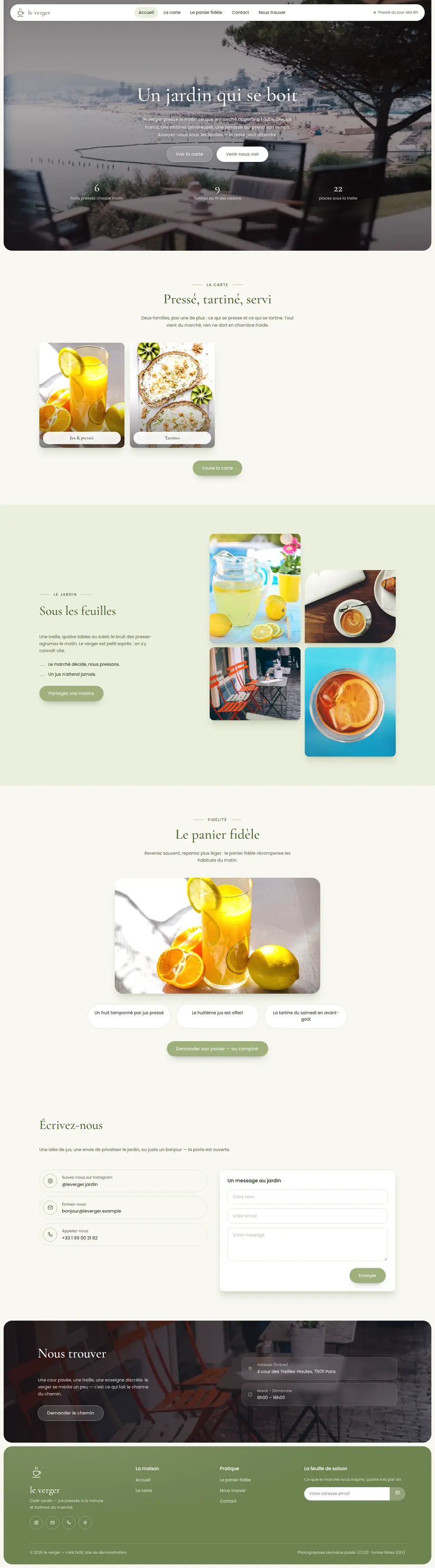 La page d’accueil de Le Verger, en entier, au bureau